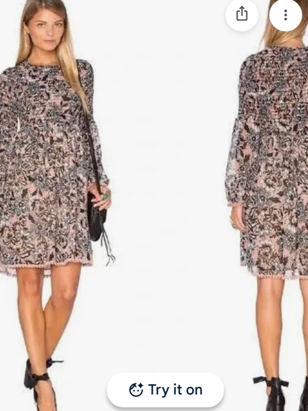 For Love & Lemons Mauve Floral Smocked Mini Dress with Black and Blue Accents XS